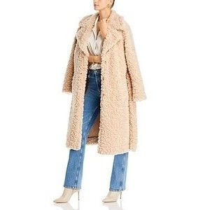 Aqua Faux Fur Belted Coat Wheat 100% Polyester, XL